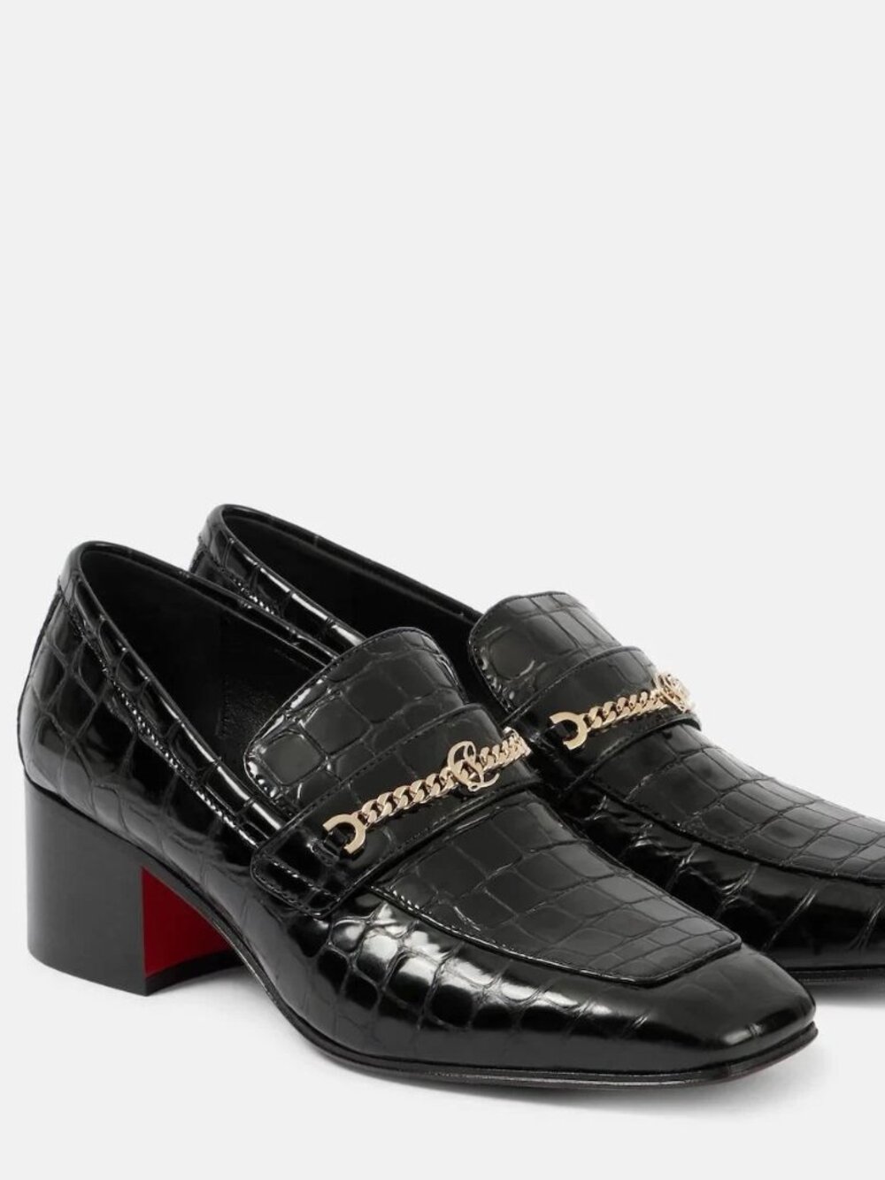 $1195 Christian Louboutin MJ MOC 50 Croc Leather Heeled Loafers Size 39